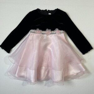 Youngland Girls 3T Formal Dress Black Velvet Top Pink Tulle Satin Skirt Floral